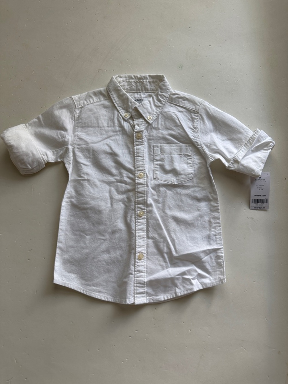 Carter’s White Button-Down Short Sleeve Shirt - Classic Collared Top Boys 3T NWT